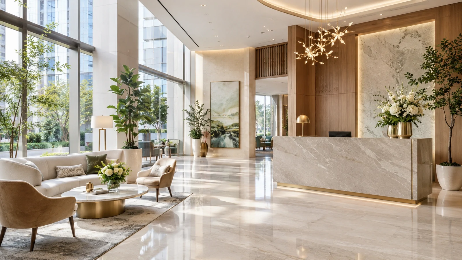 酒店大堂空间香氛判断示意，展示异味来源、空气流动与主要停留区